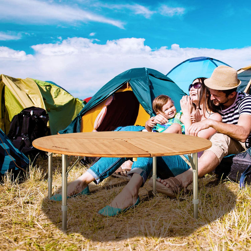 ギャラリービューアに画像をロードする, KingCamp アウトドア テーブル ワンポールテントテーブル 丸テーブル 高さ調整可能 3折 竹製