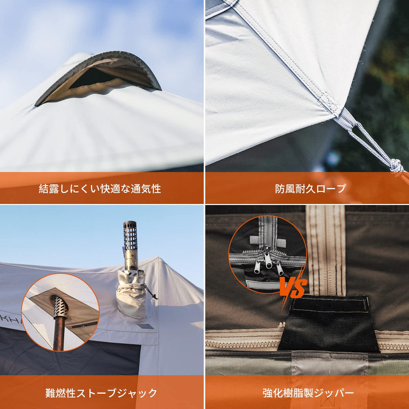 ギャラリービューアに画像をロードする, KingCamp 210gポリコットンワンポール大型ベルテント8~12人用四季適用キャンプホテルテント