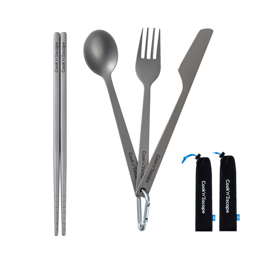 COOK'N'ESCAPE キャンプ用食器箸チタン製カトラリーセットアウトドア収納袋付