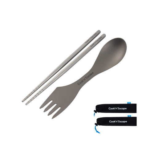 COOK'N'ESCAPE キャンプ用食器箸チタン製カトラリーセットアウトドア収納袋付