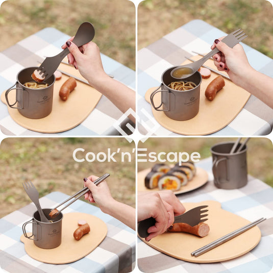 COOK'N'ESCAPE キャンプ用食器箸チタン製カトラリーセットアウトドア収納袋付