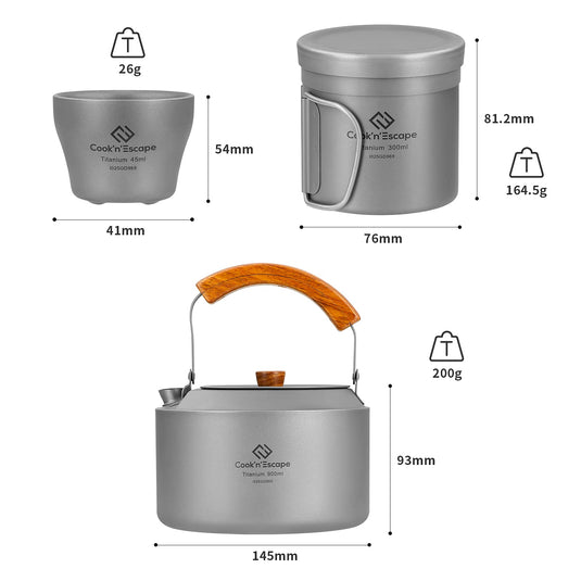 COOK'N'ESCAPE キャンプ用チタン製ケトル8点セット軽量