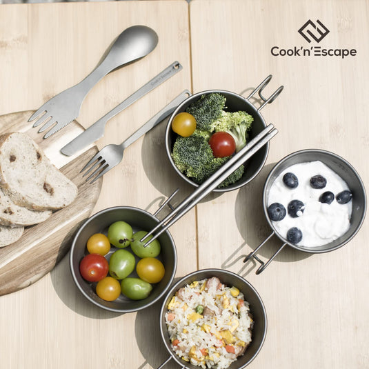 COOK'N'ESCAPE キャンプ用食器箸チタン製カトラリーセットアウトドア収納袋付