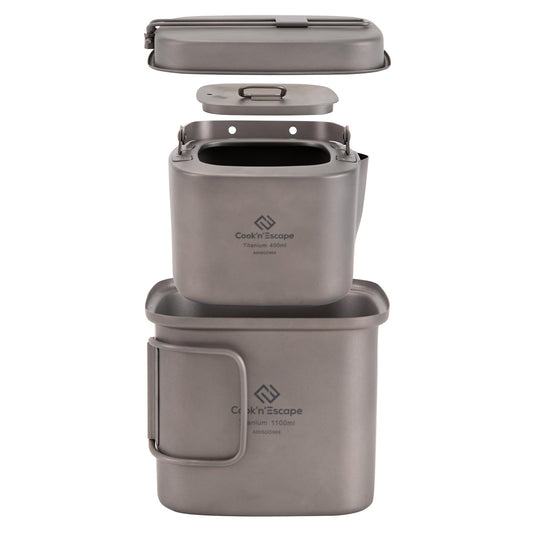 COOK'N'ESCAPE チタンクッカーセット角型コーヒーポットキャンプ用3点セット収納袋付き