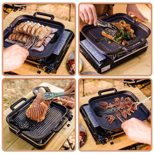 yETO キャンプグリルパン鉄鋳物魚焼きグリルプレート グラタン皿 32x30x2cm