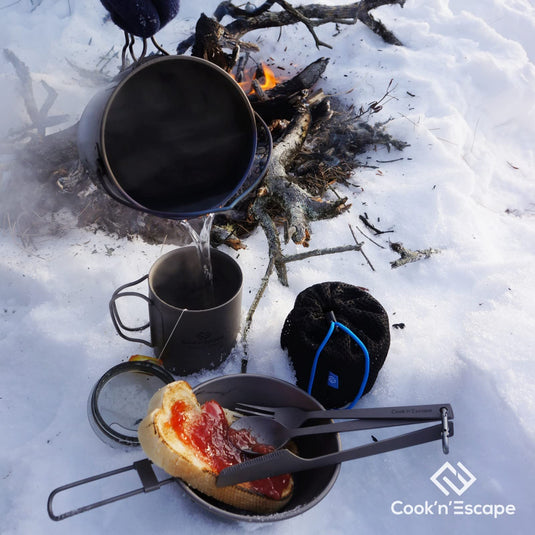 COOK'N'ESCAPE キャンプ用食器箸チタン製カトラリーセットアウトドア収納袋付