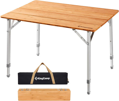 KingCamp 竹アウトドア調節可能な折りたたみキャンプテーブル